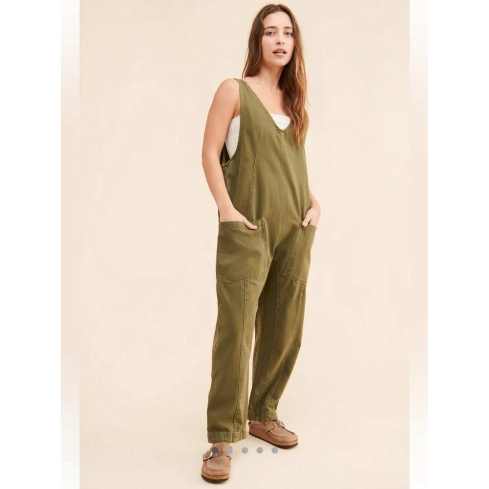 We The Free Free People High Roller Denim Overalls Cotton Jumpsuit Large Onesie